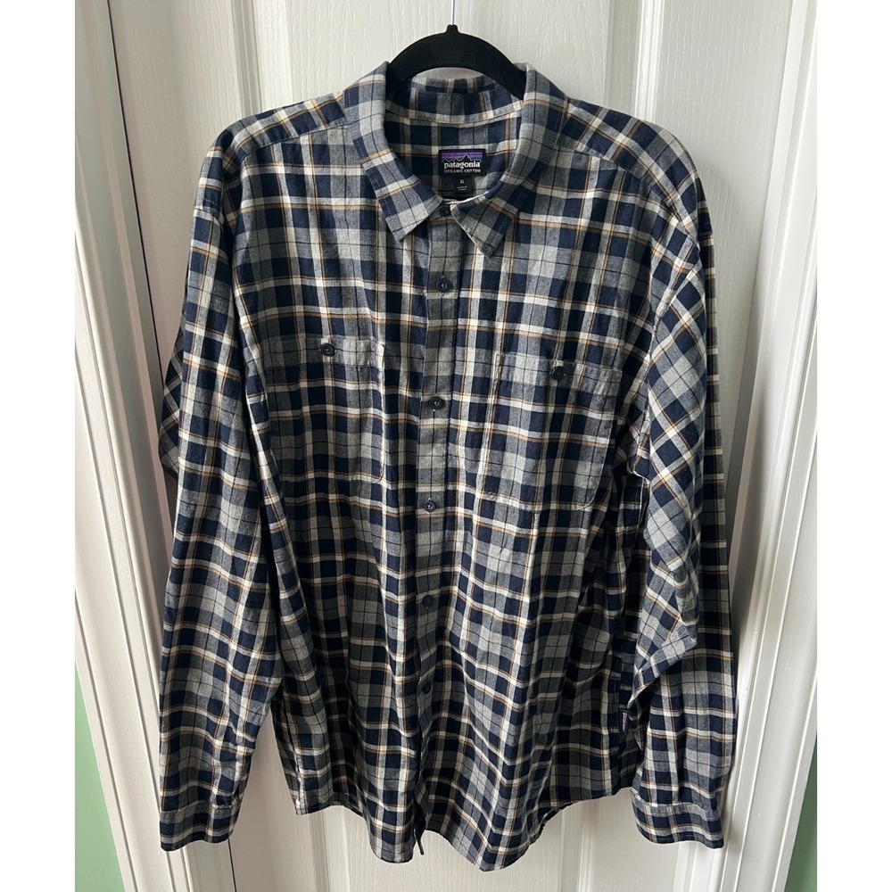 Patagonia Mens‎ Flannel Shirt Worn Wear Organic Cotton Blue Plaid Size XL